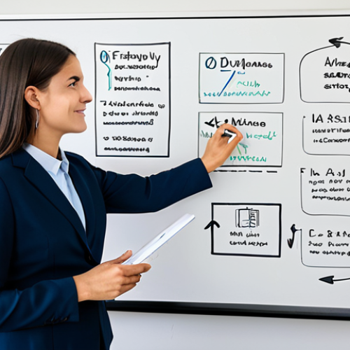 Home 6 A professional individual, fully clothed in a modest business outfit, standing confidently next to a large whiteboard. They are actively drawing simple, clear diagrams and connecting ideas with lines and arrows, embodying the "Feynman Technique" of explaining complex concepts in an understandable manner. The individual is gesturing with one hand, looking towards an unseen audience, their expression reflecting clarity and deep comprehension. The setting is a brightly lit, modern learning space or a clean, minimalist office, with natural light streaming in. Professional photography, high resolution, perfect anatomy, correct proportions, natural pose, well-formed hands, proper finger count, safe for work, appropriate content, fully clothed, professional dress, modest clothing, family-friendly.